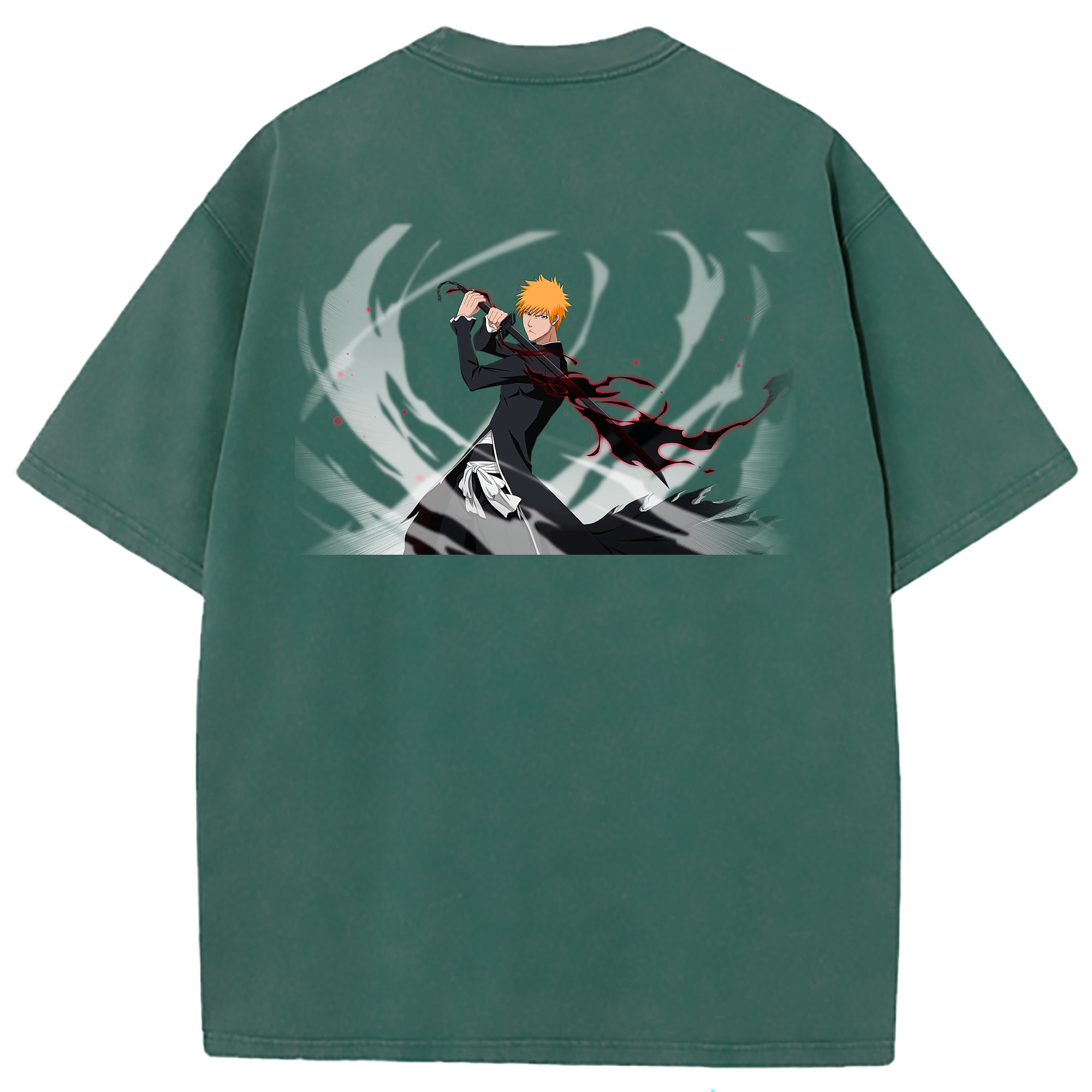 （画像用） ブリーチ 黒崎一護（くろさき いちご）BLEACH Kurosaki Ichigo 綿100% ヴィンテージ風 半袖Tシャツ（背面プリント）